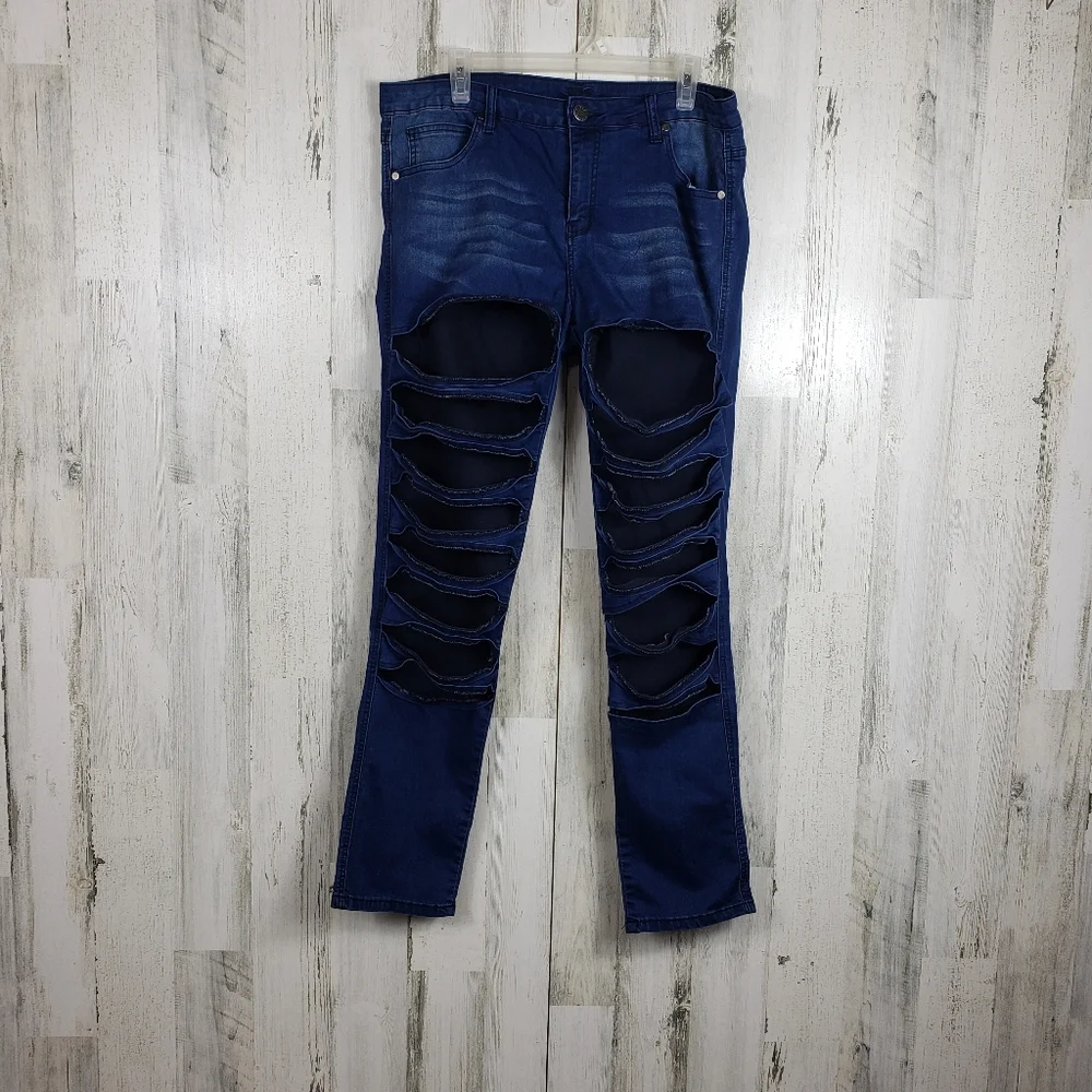 VIP juniors highly ripped dark wash stretchy jeggings - Picture 8 of 8